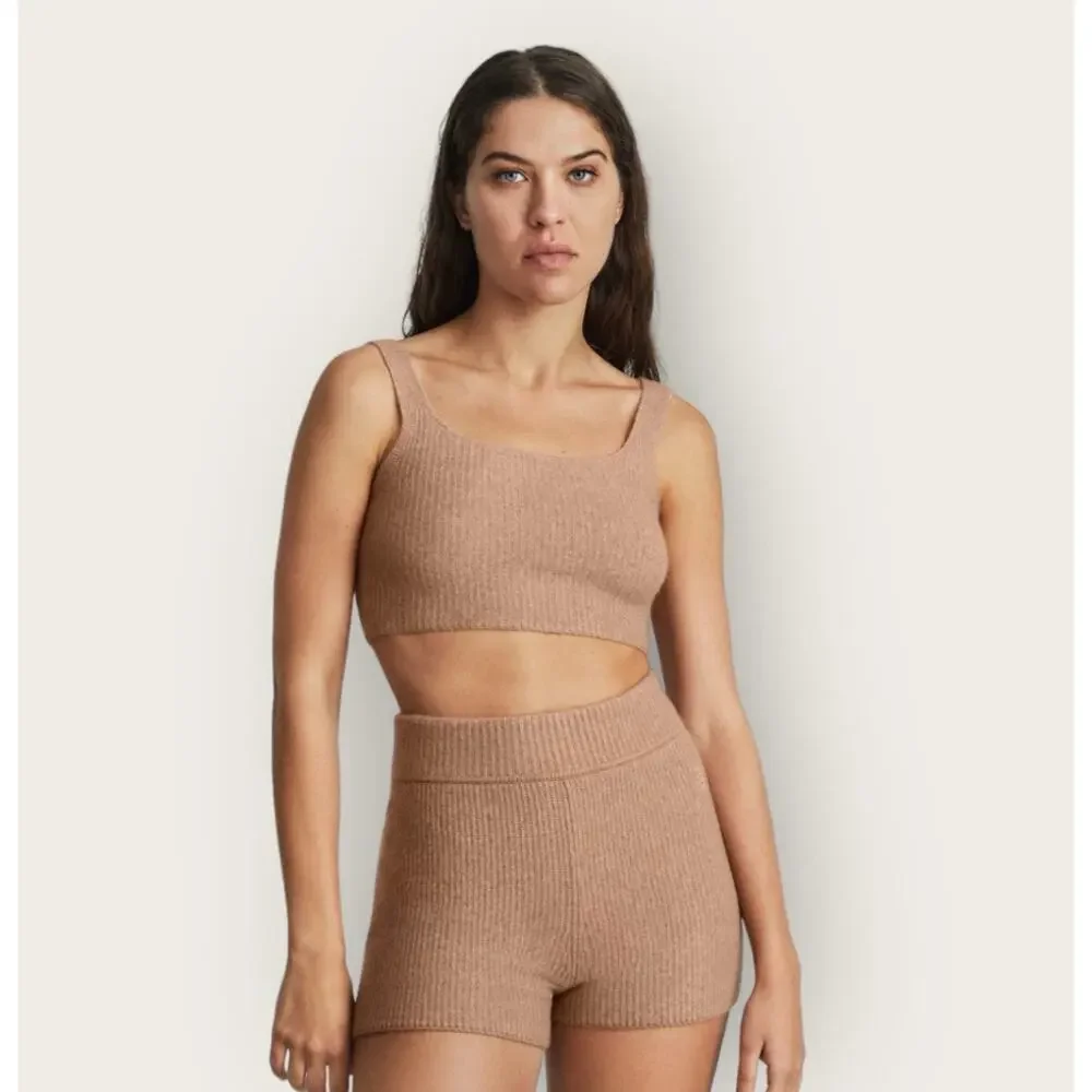 Everlane Cozy Stretch Cropped Tank Top XS Camel Brown Wool Sustainable Layering